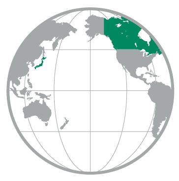 Illustration du globe terrestre où le Canada et le Japon sont en mis en évidence