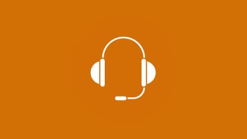 Icône d’écouteurs en blanc sur fond orange uniforme